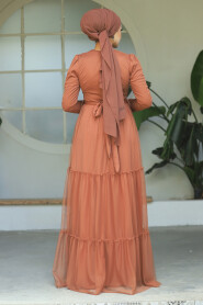 Neva Style - Long Sleeve Sunuff Colored Muslim Evening Dress 55621TB - 4