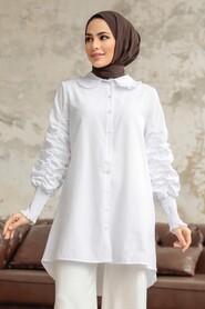  Long Sleeve White Hijab Tunic 10661B - 1