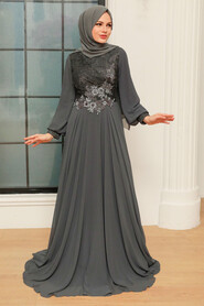  Long Smoke Color Islamic Clothing Evening Dress 742FU - 1