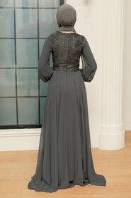  Long Smoke Color Islamic Clothing Evening Dress 742FU - 2