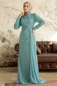  Long Turqouse Islamic Wedding Dress 5736TR - 1