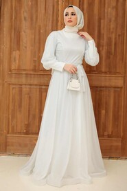  Long White Modest Bridesmaid Dress 56721B - 1