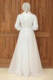  Long White Modest Bridesmaid Dress 56721B - 3