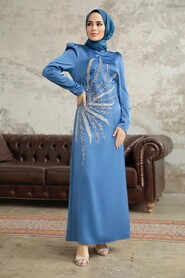  Luxorious İndigo Blue Muslim Evening Dress 38102IM - 1