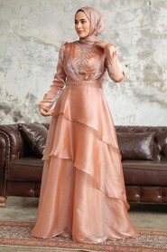  Luxorious Biscuit Islamic Clothing Evening Dress 38221BS - 2
