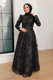  Luxorious Black Hijab Engagement Gown 22662S - 1