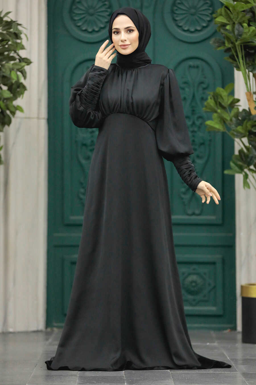 Modest Muslim Women's Jeweled Stones Evening Dress - G809 Black