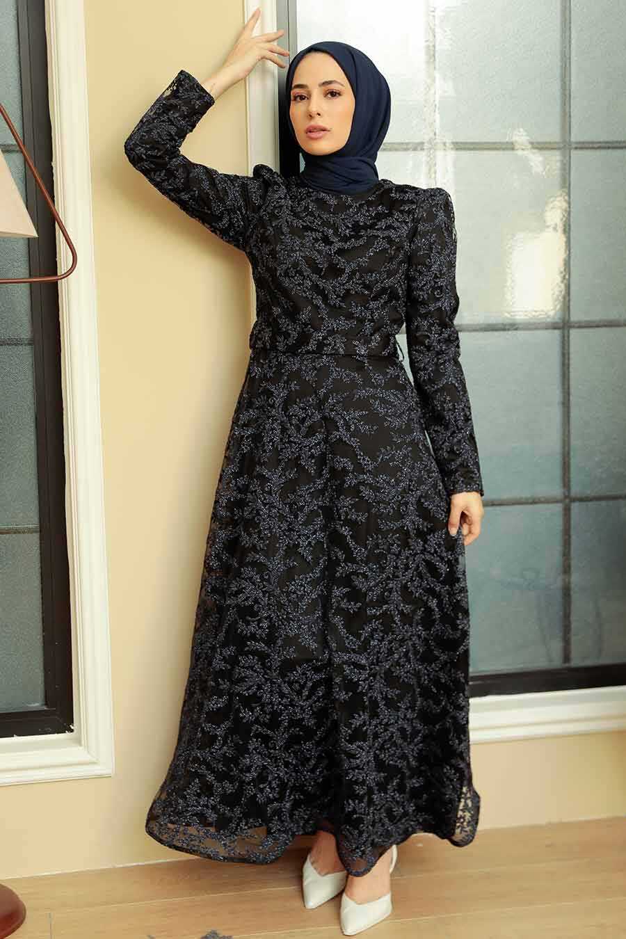 Neva Style - Luxorious Black Modest Prom Dress 3330S