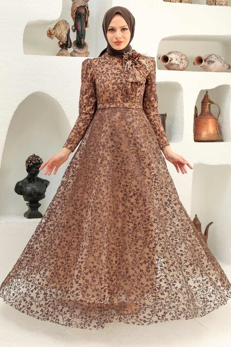  Luxorious Brown Islamic Wedding Dress 22421KH - NEVA STYLE