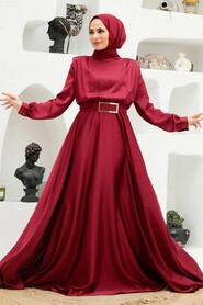  Luxorious Claret Red Hijab Engagement Dress 3378BR - 1