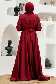  Luxorious Claret Red Hijab Engagement Dress 3378BR - 2