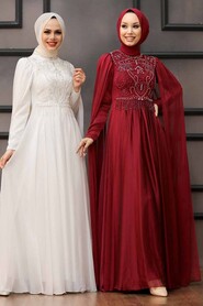  Luxorious Claret Red Islamic Clothing Evening Dress 22162BR - 4