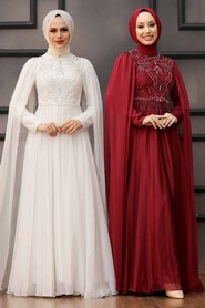  Luxorious Claret Red Islamic Clothing Evening Dress 22162BR - 5