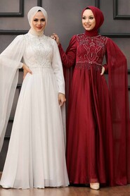  Luxorious Claret Red Islamic Clothing Evening Dress 22162BR - 6