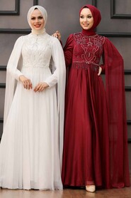  Luxorious Claret Red Islamic Clothing Evening Dress 22162BR - 7