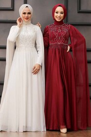  Luxorious Claret Red Islamic Clothing Evening Dress 22162BR - 8