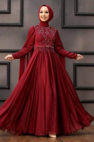  Luxorious Claret Red Islamic Clothing Evening Dress 22162BR - 2