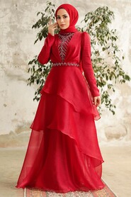  Luxorious Claret Red Islamic Clothing Evening Dress 38221BR - 1