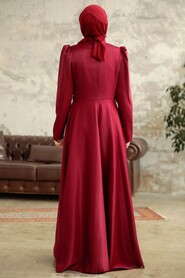  Luxorious Claret Red Islamic Evening Dress 3915BR - 3