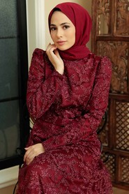  Luxorious Claret Red Modest Prom Dress 3330BR - 4
