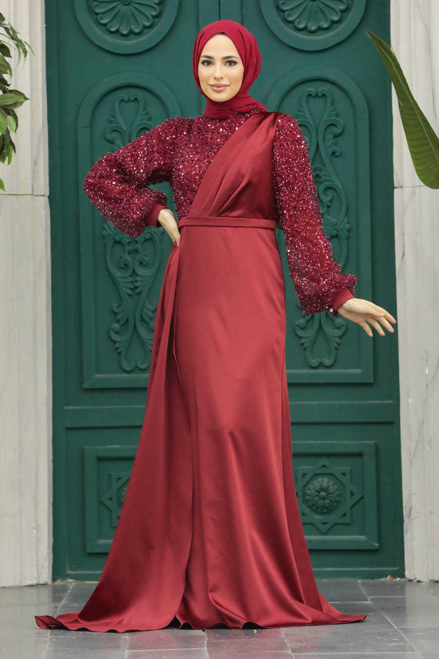 Neva Style - Luxorious Claret Red Muslim Bridesmaid Dress 2311BR