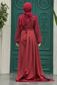 Neva Style - Luxorious Claret Red Muslim Bridesmaid Dress 2311BR - Thumbnail