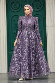  Luxorious Dark Lila Hijab Islamic Prom Dress 22851KLILA - 2