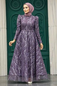  Luxorious Dark Lila Hijab Islamic Prom Dress 22851KLILA - 1