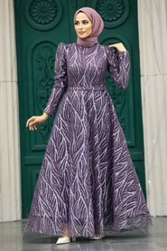  Luxorious Dark Lila Hijab Islamic Prom Dress 22851KLILA - 3