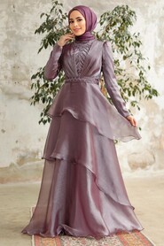  Luxorious Dark Lila Islamic Clothing Evening Dress 38221KLILA - 2