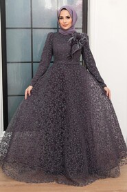  Luxorious Dark Lila Islamic Wedding Dress 22421KLILA - 1