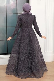  Luxorious Dark Lila Islamic Wedding Dress 22421KLILA - 4