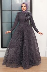  Luxorious Dark Lila Islamic Wedding Dress 22421KLILA - 3