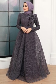  Luxorious Dark Lila Islamic Wedding Dress 22421KLILA - 2