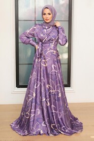  Luxorious Dark Lila Modest Bridesmaid Dress 3442KLILA - 1