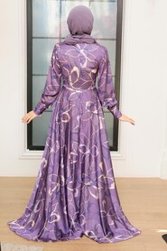 Luxorious Dark Lila Modest Bridesmaid Dress 3442KLILA - 2