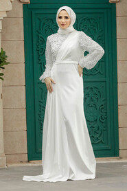 Neva Style - Luxorious Ecru Muslim Bridesmaid Dress 2311E - Thumbnail
