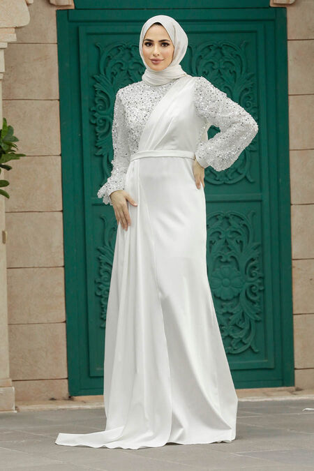  Luxorious Ecru Muslim Bridesmaid Dress 2311E - NEVA STYLE
