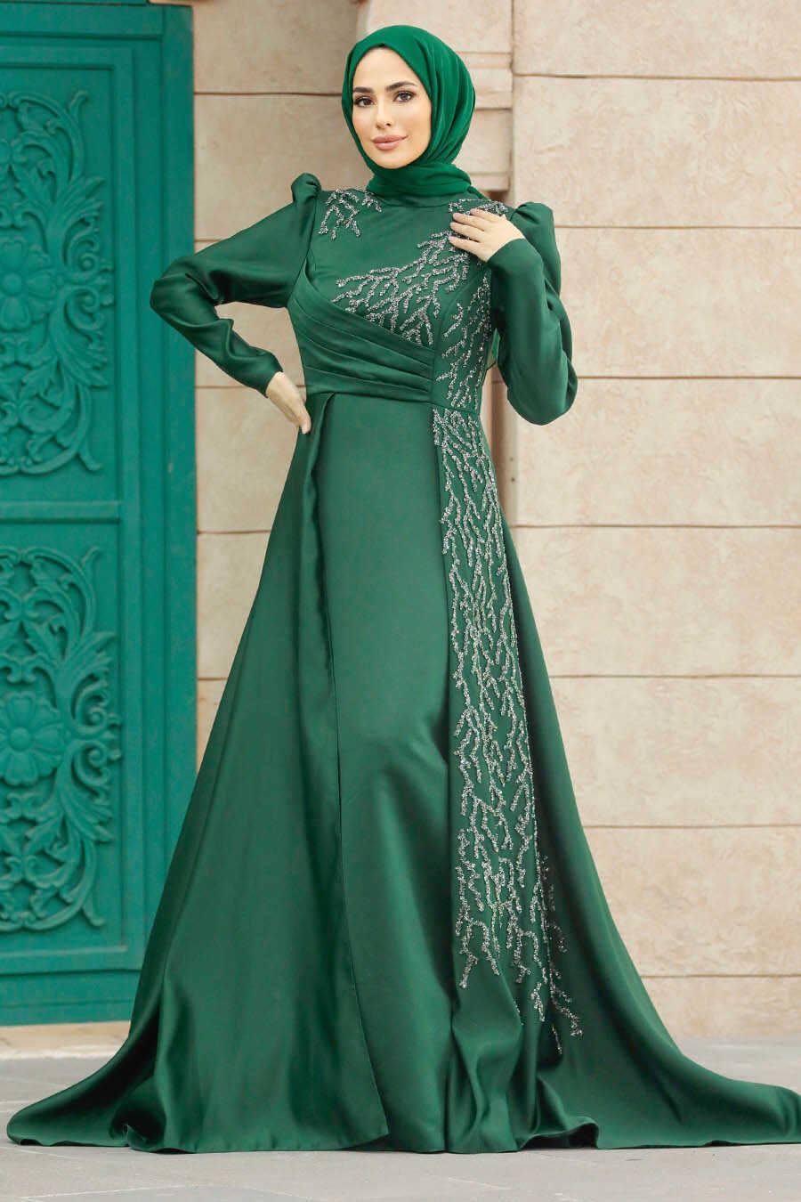 Neva Style - Luxorious Emerald Green Modest Evening Gown 2295ZY