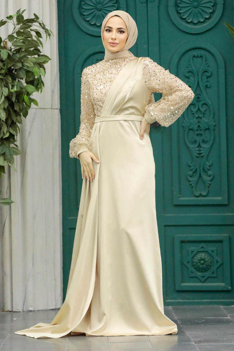 Neva Style - Luxorious Gold Muslim Bridesmaid Dress 2311GOLD