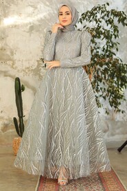  Luxorious Grey Hijab Clothing Engagement Dress 22851GR - 1