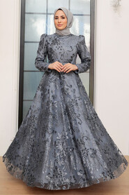  Luxorious Grey Hijab Engagement Gown 22662GR - 1