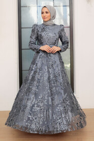  Luxorious Grey Hijab Engagement Gown 22662GR - 2