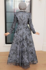  Luxorious Grey Hijab Engagement Gown 22662GR - 3