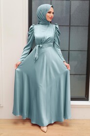 Luxorious İce Blue Modest Islamic Clothing Evening Dress 4570BUZM - NEVA STYLE