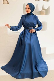  Luxorious İndigo Blue Hijab Engagement Dress 3378IM - 1