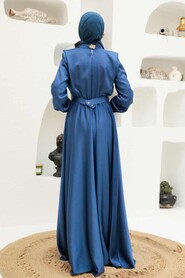  Luxorious İndigo Blue Hijab Engagement Dress 3378IM - 3