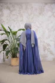  Luxorious İndigo Blue Islamic Clothing Evening Dress 22162IM - 3