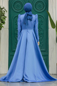 Neva Style - Luxorious İndigo Blue Modest Evening Gown 2295IM - Thumbnail