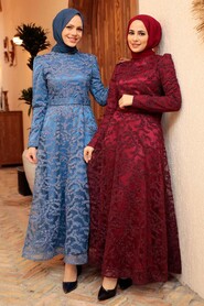  Luxorious İndigo Blue Modest Prom Dress 3330IM - 3